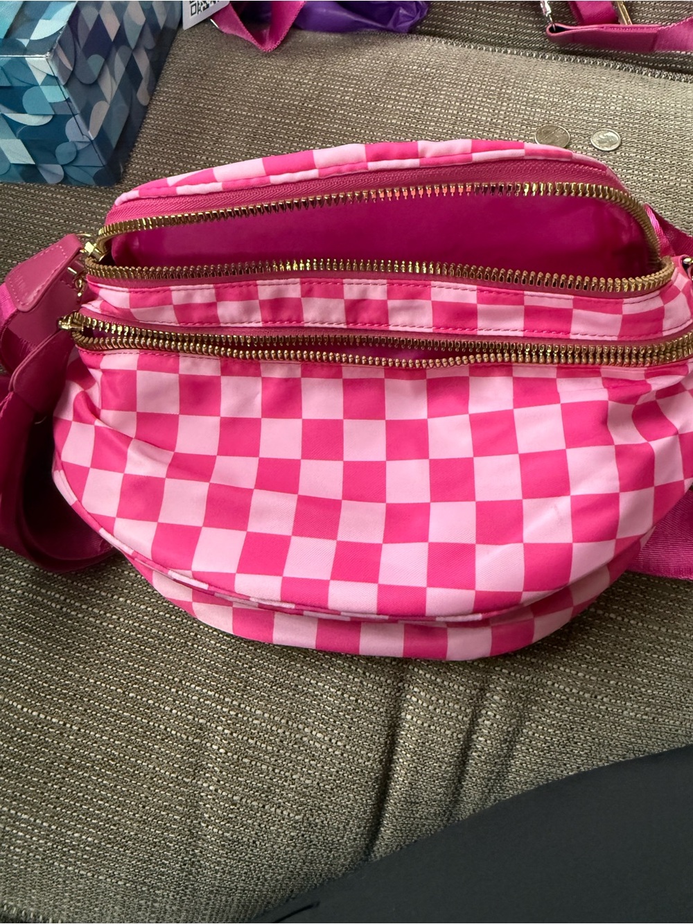 Pink Checkered Crossbody Bag - Unbranded